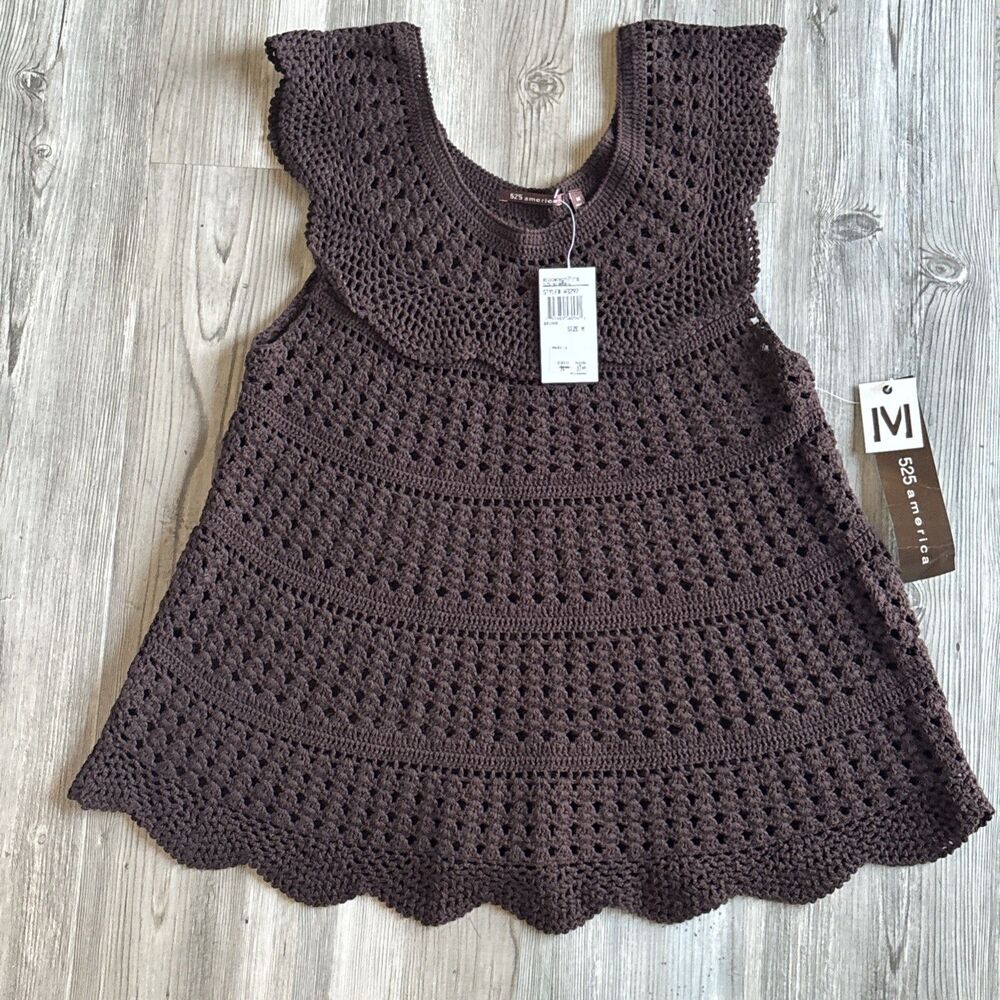 NWT Bloomingdale’s 525 America Crochet Sweater Brown Size Medium